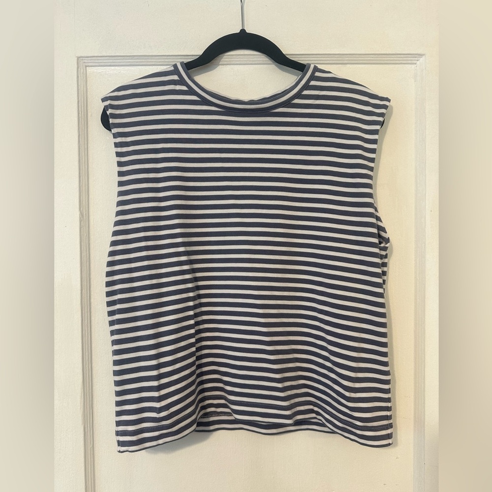 Madewell Navy and White Striped Muscle Tee - Picture 5 of 9